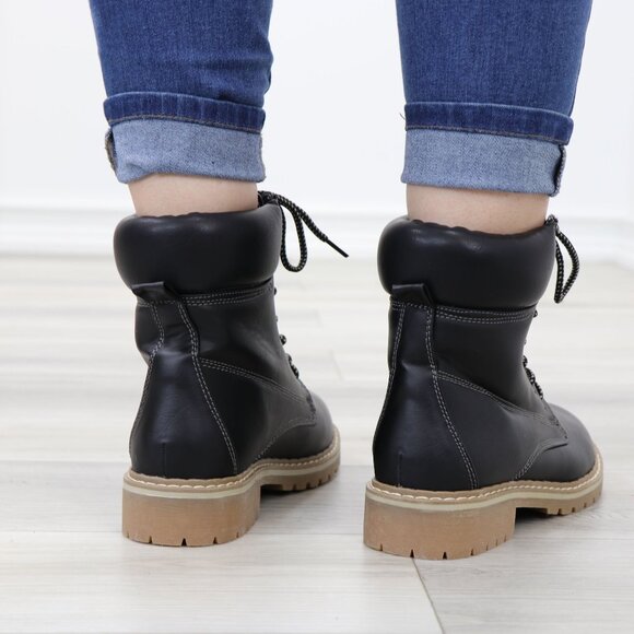 Woman's Faux Leather Lug-Sole Combat Ankle Boots - Picture 8 of 12